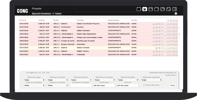 Control de gastos en GONG