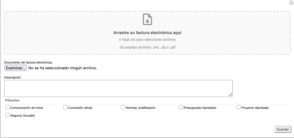Formulario de alta de gasto con factura electrónica