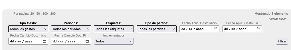 Filtros de documentos de gastos