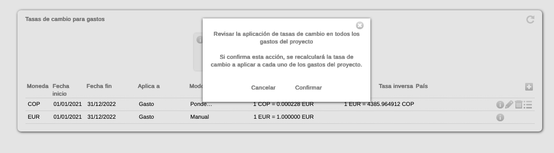 Recalculo de tasa de cambio
