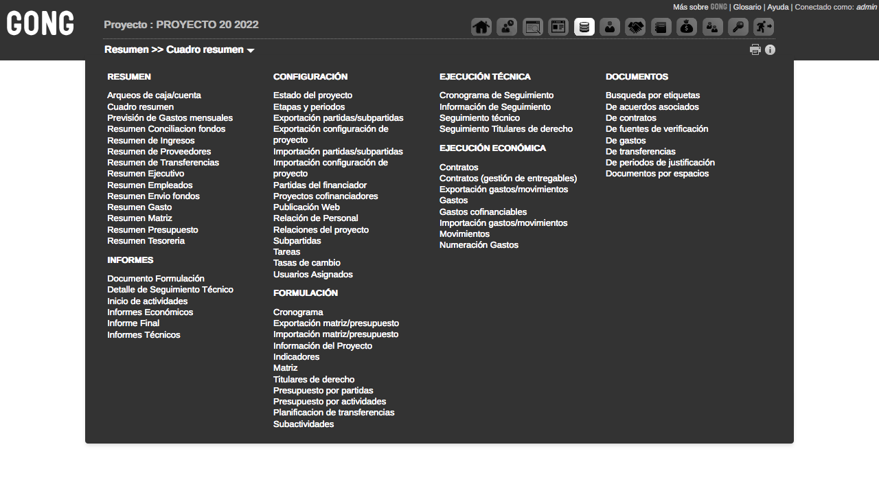 Nuevo menu GONG