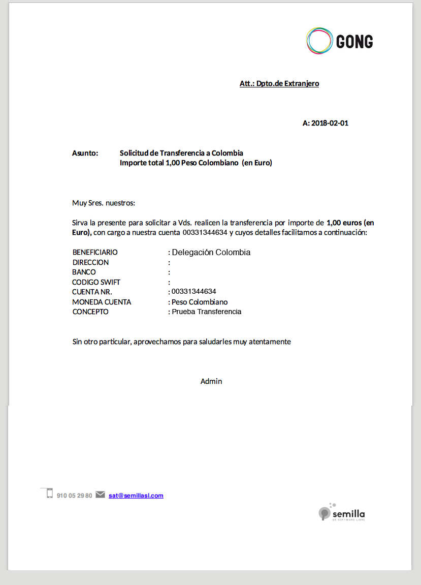 Fichero descargable petición Transferencia